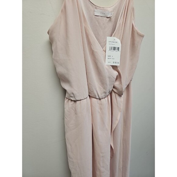 NEW Lush Sheath dress SMALLlinec cream pink ruffle hem spaghetti strap chiffon - Picture 2 of 7